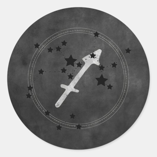 Sticker Rond Sagittarius archer noir argent étoiles zodiac astr (Devant)