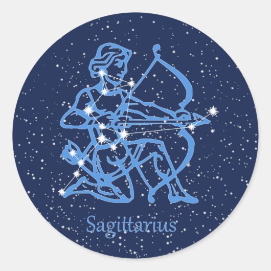 Sticker Rond Sagittarius Constellation & Zodiac Signe avec étoi (Devant)