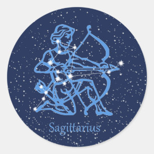 Sticker Rond Sagittarius Constellation & Zodiac Signe avec étoi