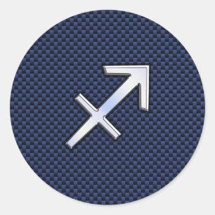 Sticker Rond Sagittarius Zodiac Sign on Blue Carbon Fibre Print