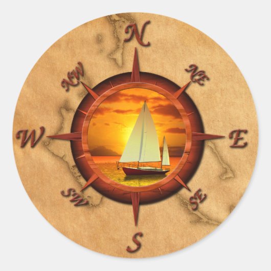 Sticker Rond Sailboat and compass rose (Devant)