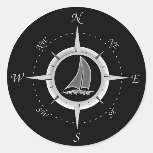 Sticker Rond Sailboat and compass rose (Devant)