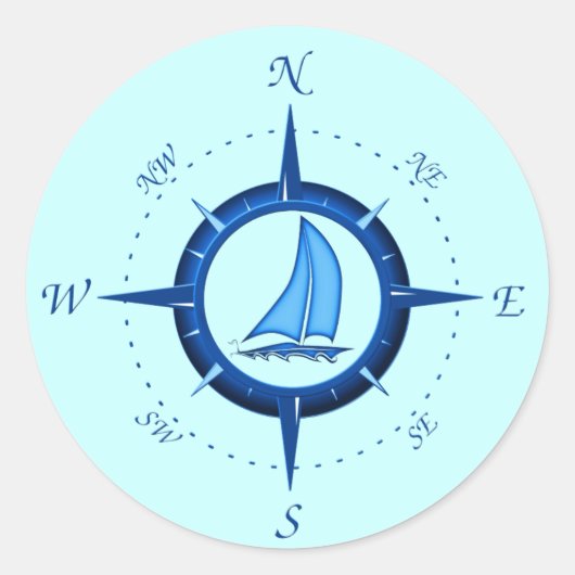 Sticker Rond Sailboat and compass rose (Devant)
