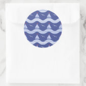 Sticker Rond Sailboats On Striped Sea Pattern (Sac)