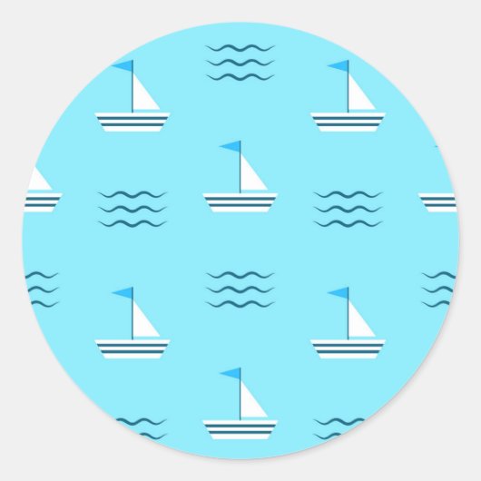 Sticker Rond Sailboats on the Blue Sea Pattern (Devant)