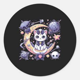 Sticker Rond Sailor Meow mignonne Lune Chat Espace Magique Goth