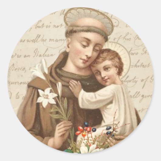 Sticker Rond Saint Antoine de Padoue avec Baby Jesus Vintage (Devant)