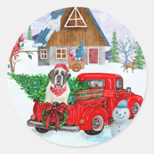Sticker Rond Saint Bernard Chien dans la livraison de Noël Cami