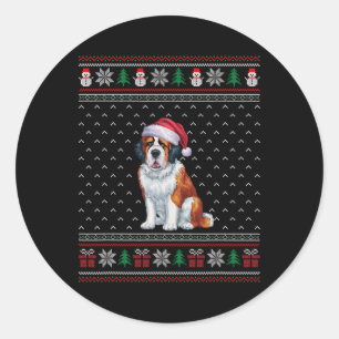 Sticker Rond Saint Bernard Chien portant le chapeau de Noël Vil