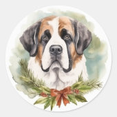Sticker Rond Saint Bernard Christmas Wreath Festive Pup (Devant)