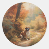 Sticker Rond Saint Bernard en automne Feuilles Automne automne  (Devant)