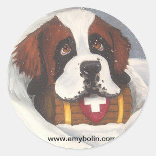 Sticker Rond Saint Bernards, chien, St Bernard de temps de