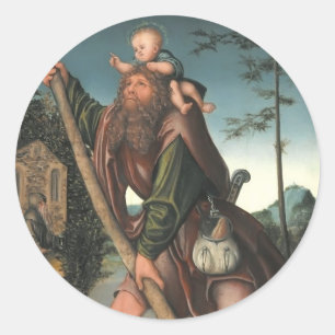 Sticker Rond Saint Christopher par Hieronymus Bosch