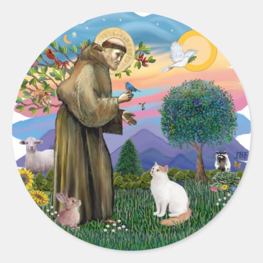 Sticker Rond Saint François - chat Van turc (Devant)