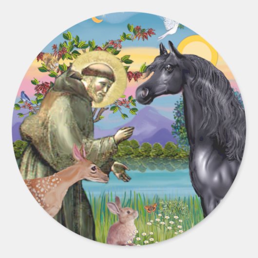 Sticker Rond Saint François - Cheval arabe noir (Devant)