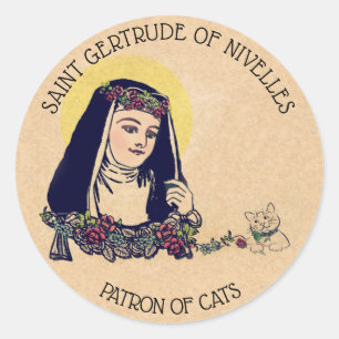 Sticker Rond Saint Gertrude de Nivelles Patron Saint des Chats