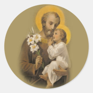 Sticker Rond Saint Joseph Bébé Jésus Lily traditionnelle