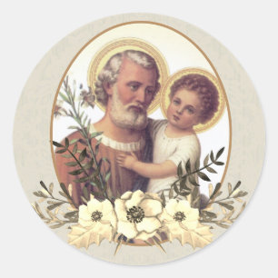 Sticker Rond Saint Joseph Enfant Jésus Thanksgiving Floral