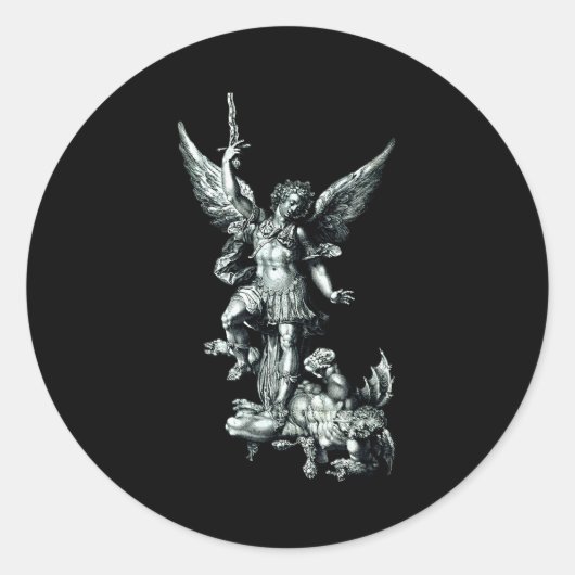 Sticker Rond Saint Michael The Archangel Defeating Satan Christ (Devant)