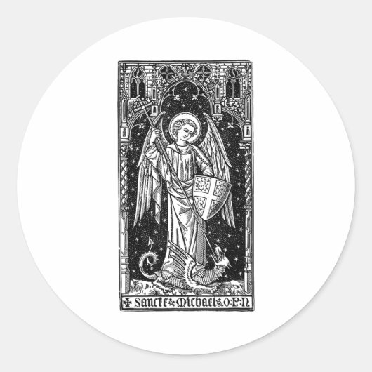 Sticker Rond Saint Michael The Archangel Defeating Satan Christ (Devant)