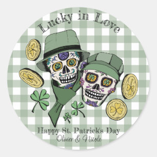 Sticker Rond Saint Patrick Personnalisé Nom Crâne Vert Chanceux