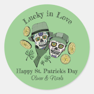 Sticker Rond Saint Patrick Personnalisé Nom Vert Crâne Chanceux