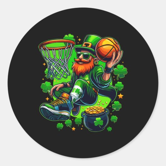 Sticker Rond Saint-Patrick Stylé Leprechaun qui fait un dunk (Devant)