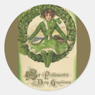 Sticker Rond Saint-Patrick vintage, Couronne avec jeune Irlanda