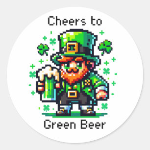 Sticker Rond Saint Patrick's Day Leprechaun   Bravo à la bière 
