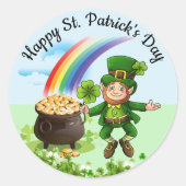 Sticker Rond Saint Patrick's Day Leprechaun Rainbow Large (Devant)