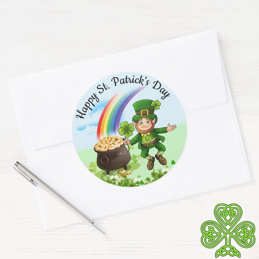 Sticker Rond Saint Patrick's Day Leprechaun Rainbow Large