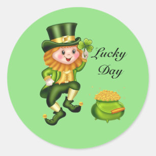 Sticker Rond Saint Patrick's Day Lucky Leprechaun sur Lime Gree