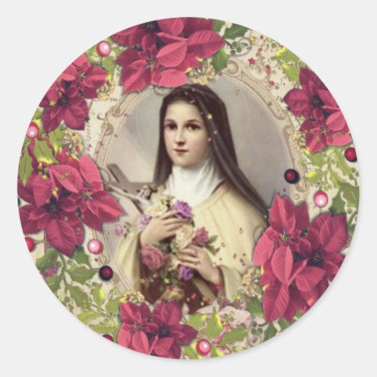 Sticker Rond Saint Thérèse de Jésus Noël Floral Religieux (Devant)