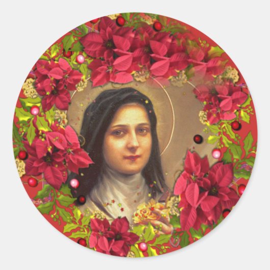 Sticker Rond Saint-Thérèse, poinsettia de la Petite Fleur (Devant)
