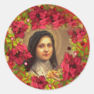 Sticker Rond Saint-Thérèse, poinsettia de la Petite Fleur