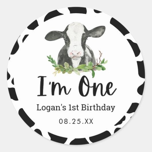 Sticker Rond Saint Vache Je suis un 1er anniversaire Favour (Devant)