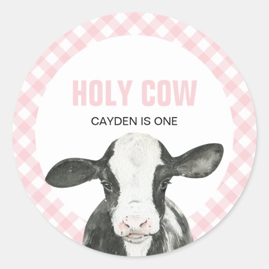 Sticker Rond Saint Vache Je suis un enfant rose plaid (Devant)
