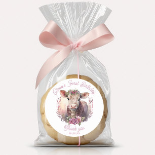 Sticker Rond Saint Vache Premier anniversaire fête Merci rose