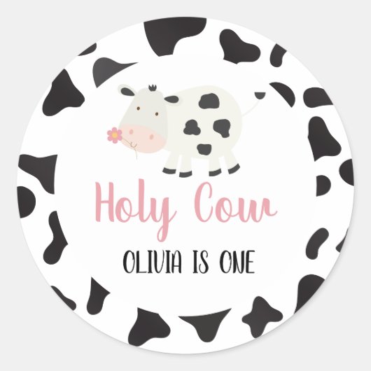 Sticker Rond Saint vache rose pâle vache Imprimer Anniversaire (Devant)
