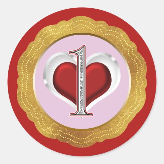Sticker Rond Saint Valentin 1er anniversaire fête ONE Rose Red  (Devant)