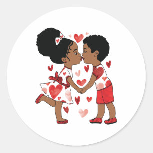 Sticker Rond Saint Valentin Afro Couple Holding Mains Design