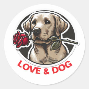 Sticker Rond Saint Valentin AMOUR & DOG personnalisé mignon