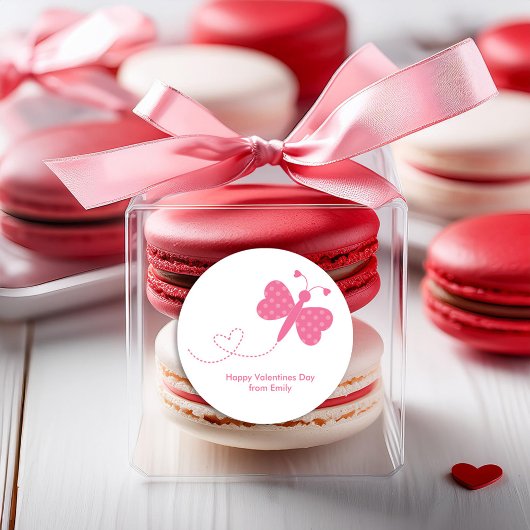 Sticker Rond Saint-Valentin aux papillons roses