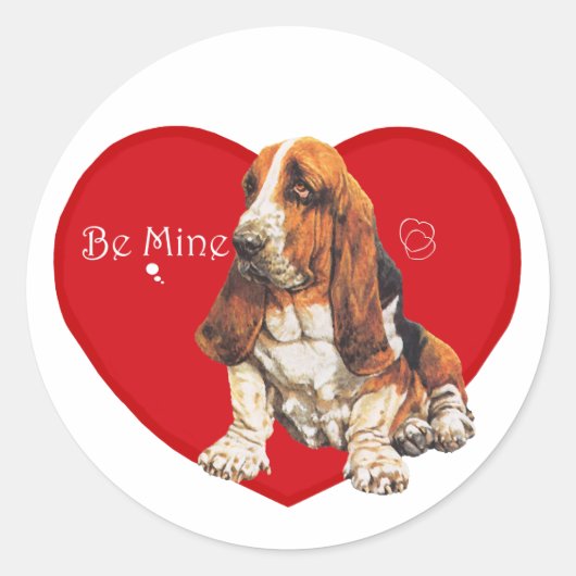 Sticker Rond Saint-Valentin Basset Hound (Devant)