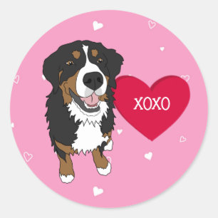 Sticker Rond Saint Valentin bernois de chien de montagne