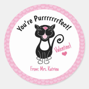 Sticker Rond Saint Valentin Chat noir Vous êtes parfait mignon