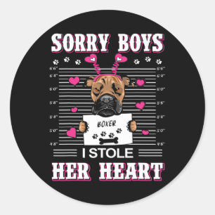Sticker Rond Saint-valentin chien Boxer J'ai volé son cœur Drôl