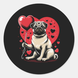 Sticker Rond Saint-Valentin Chien Carlin Propriétaire de Chien