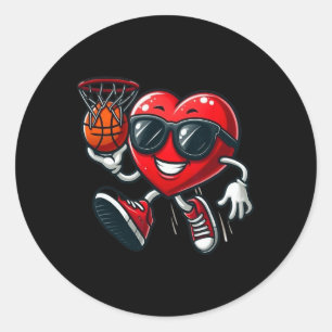Sticker Rond Saint Valentin Coeur Dunking Basketball Garçons Fi