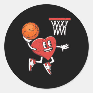 Sticker Rond Saint Valentin Coeur Dunking Basketball Garçons Fi